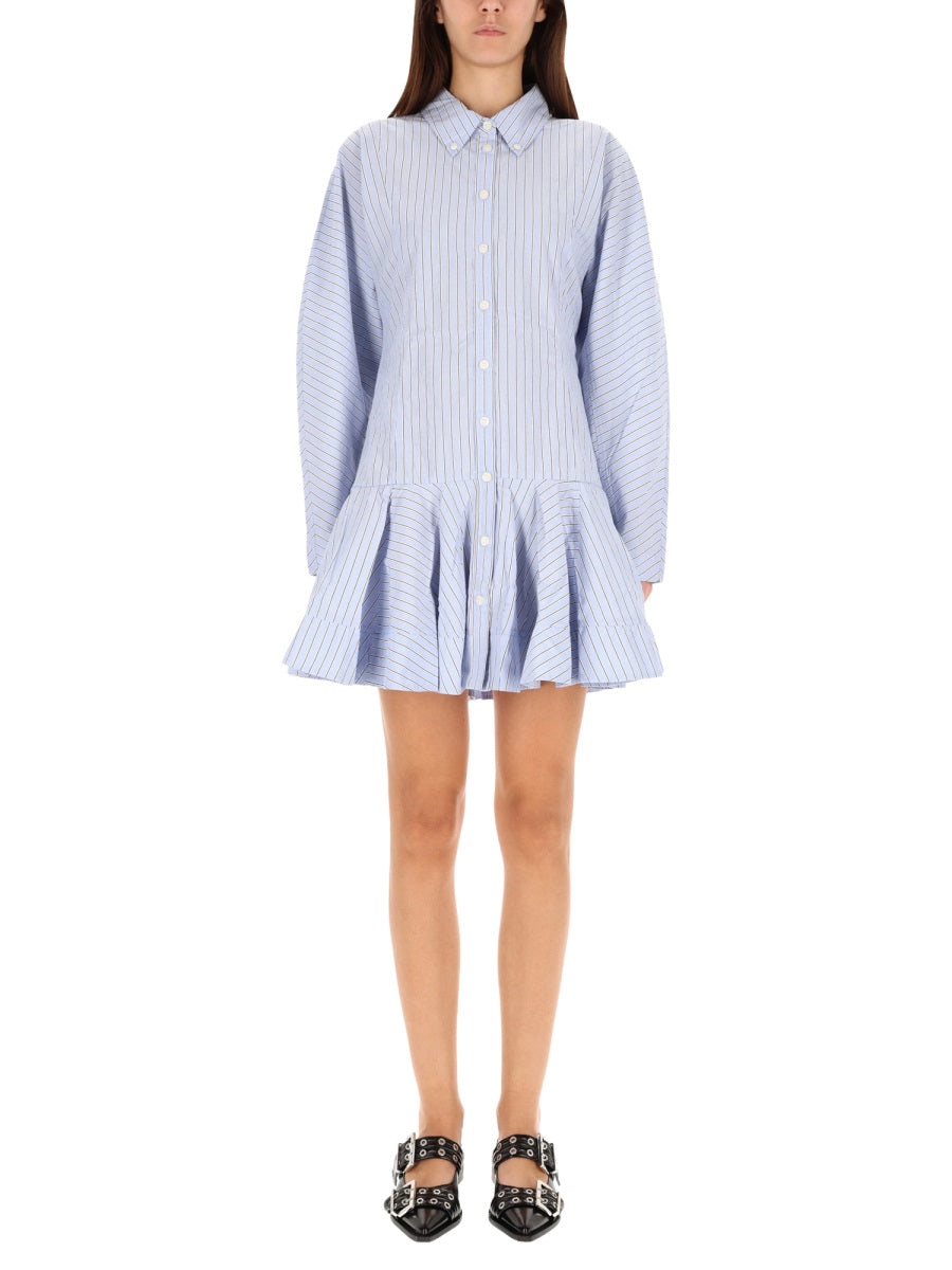 Ganni Striped Organic Cotton Dress — Blue, view 3