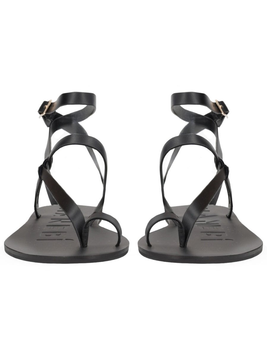 Manebi Raffia and Leather Sandals — Black by Manebi