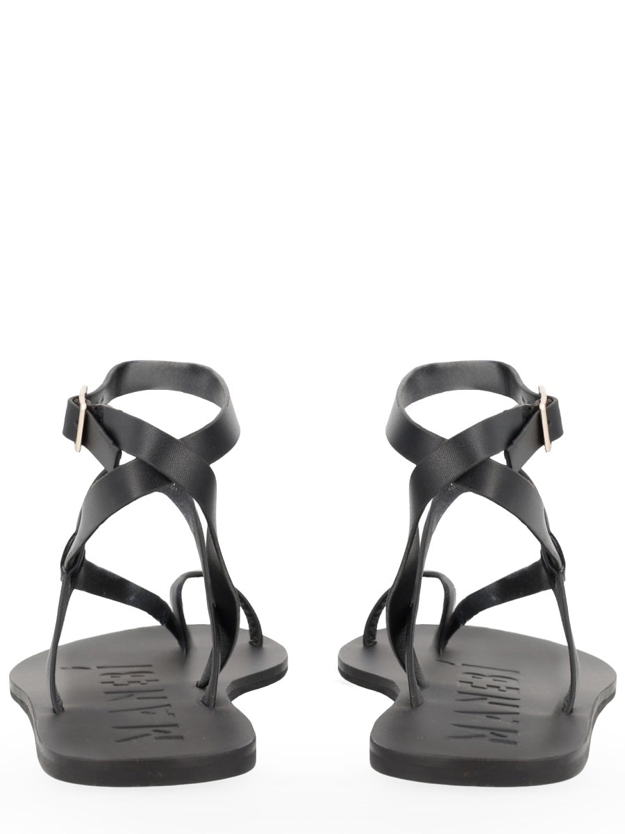 Manebi Raffia and Leather Sandals — Black, view 2