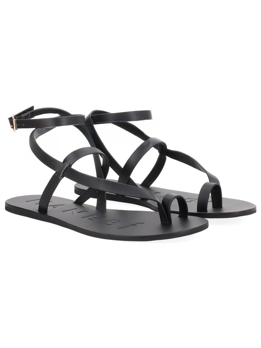 Manebi Raffia and Leather Sandals — Black, view 4