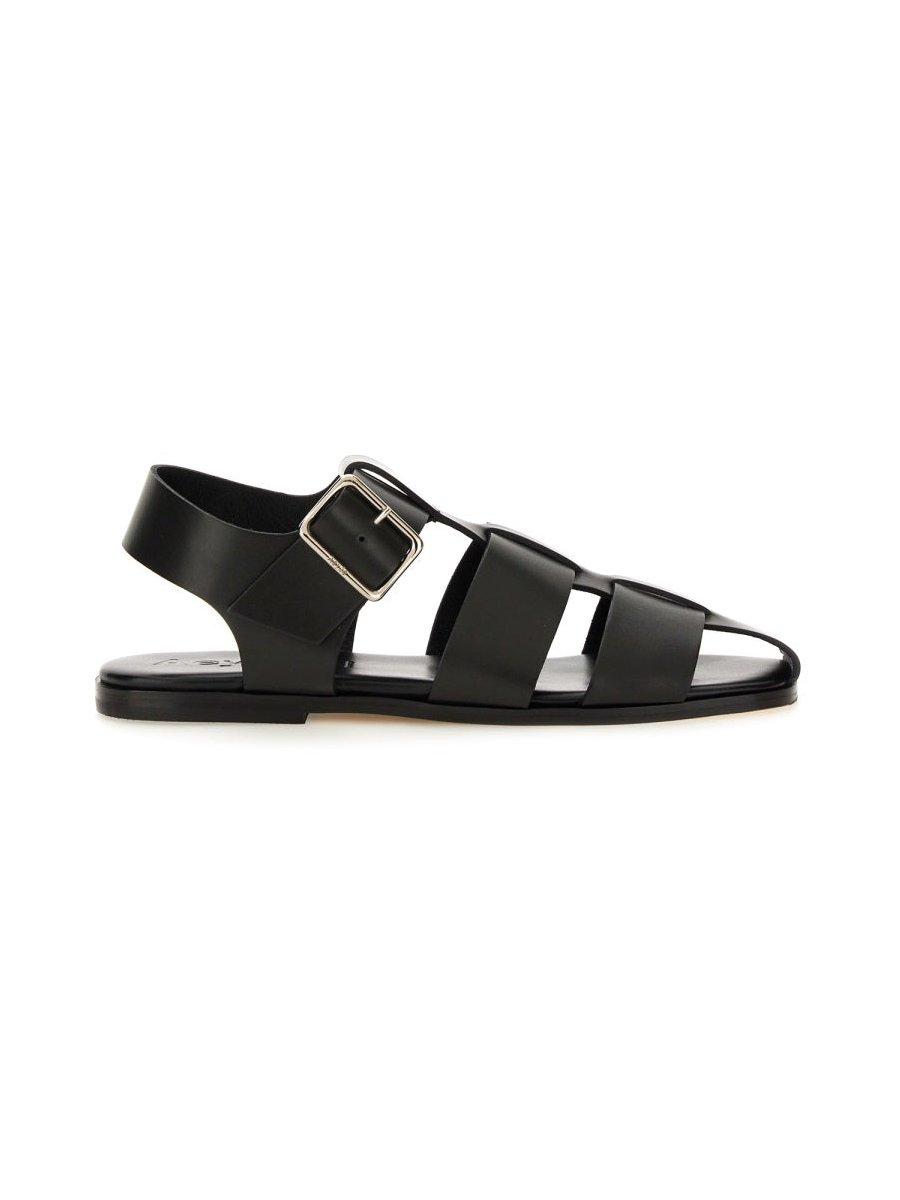 Aeyde Calf Leather Sandals — Black, view 4