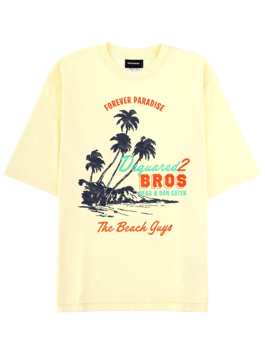 Dsquared2 Vintage Loose Fit Cotton T-Shirt — Yellow by Dsquared2