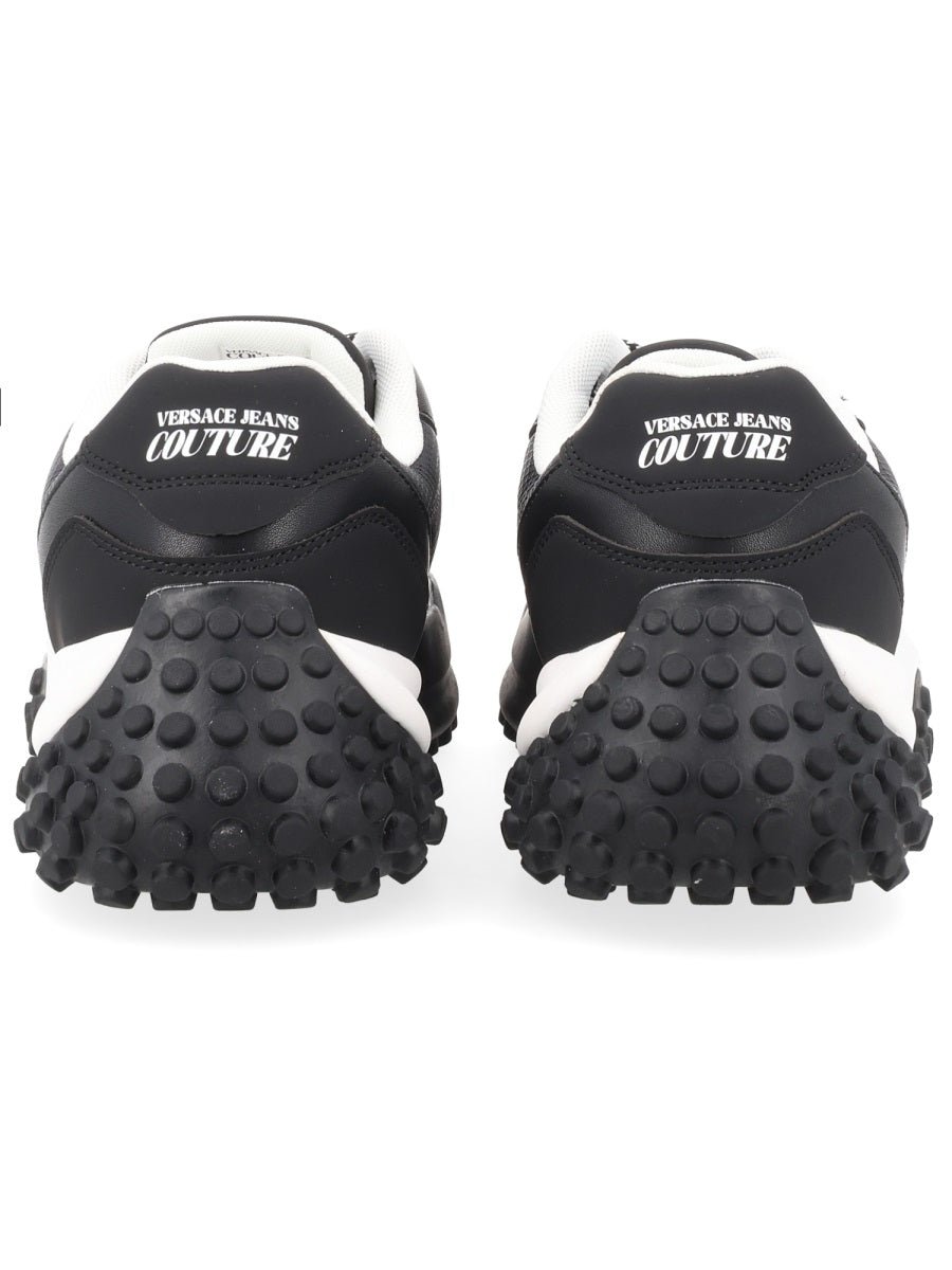 Versace Jeans Couture Logo-Embroidered Leather Mix Sneakers — Black, view 2