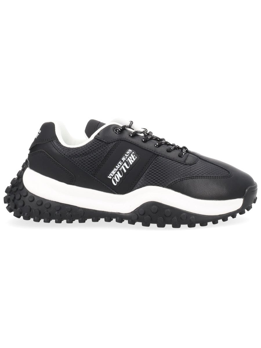Versace Jeans Couture Logo-Embroidered Leather Mix Sneakers — Black, view 5