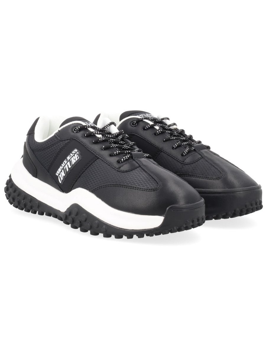 Versace Jeans Couture Logo-Embroidered Leather Mix Sneakers — Black, view 6
