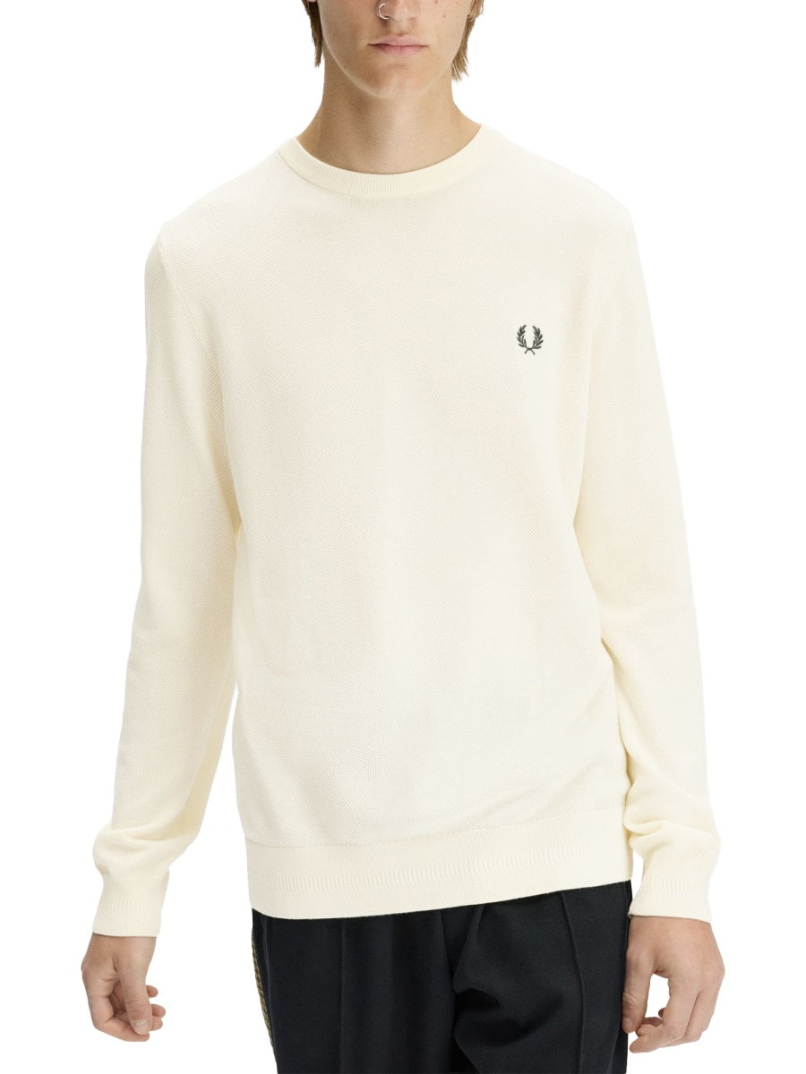 Fred Perry Logo Cotton Knit Sweater — Powder, view 3