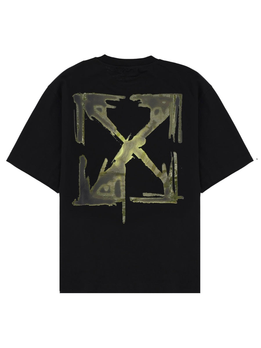 Off-White Logo-Embroidered Cotton T-Shirt — Black, view 2