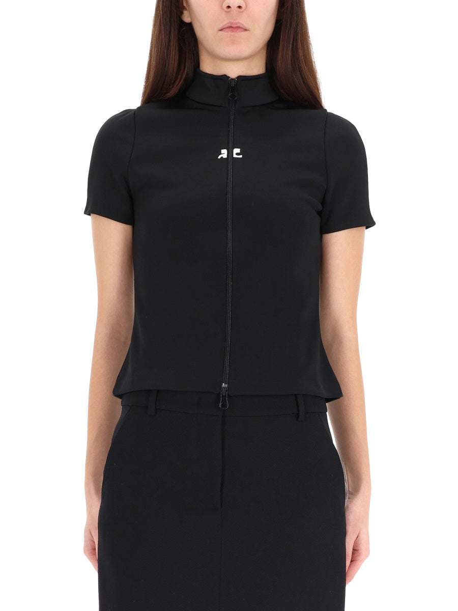 CourrèGes Interlock Polyester Shirt — Black, view 2