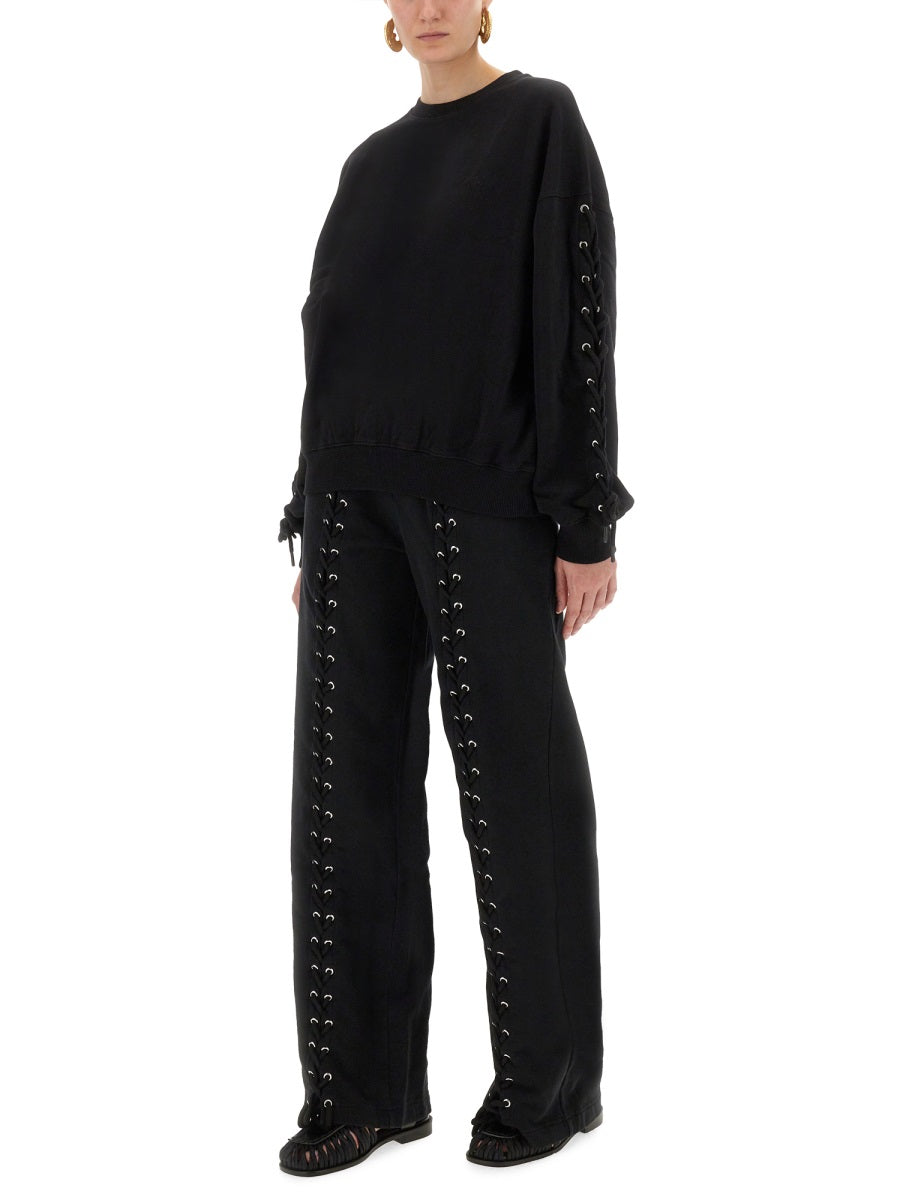 Rotate Birger Christensen Lace-Up Organic Cotton Trousers — Black, view 4