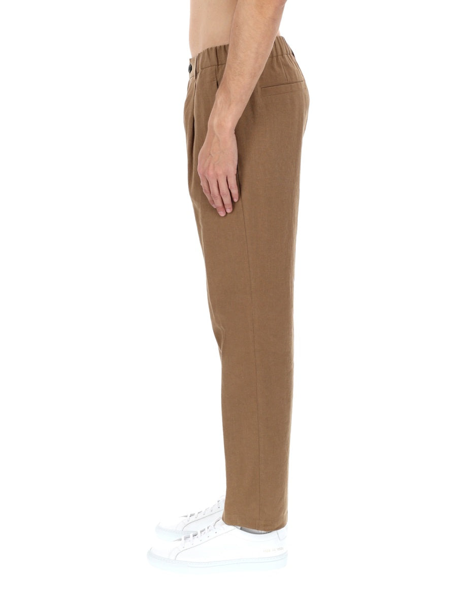 Herno Tailored Linen-Cotton Trousers — Brown, view 2