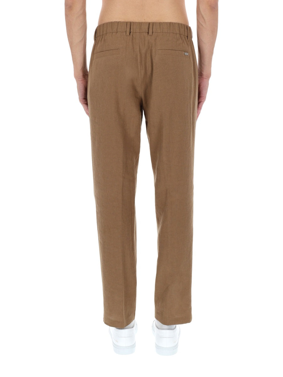 Herno Tailored Linen-Cotton Trousers — Brown, view 3