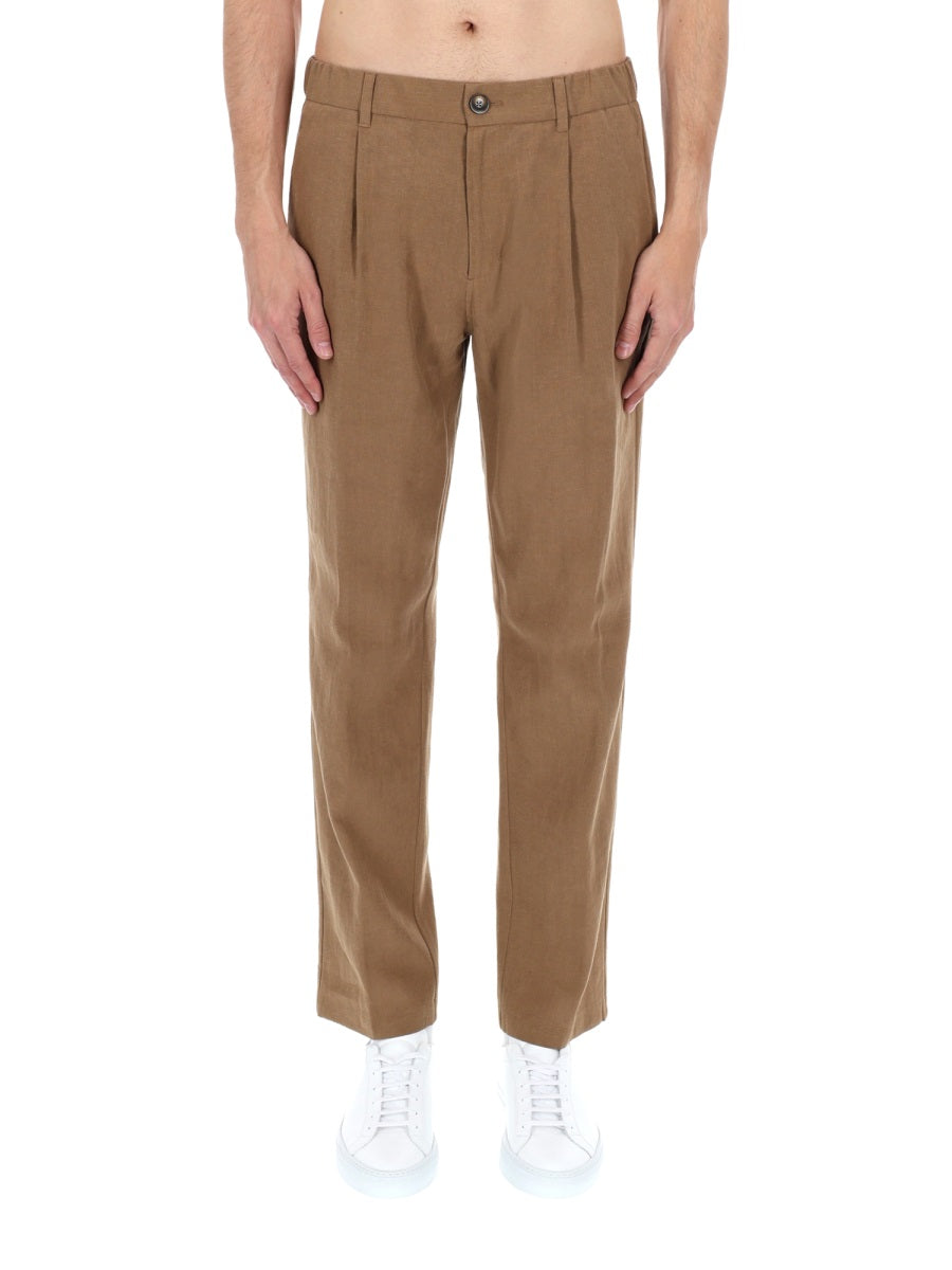 Herno Tailored Linen-Cotton Trousers — Brown, view 4
