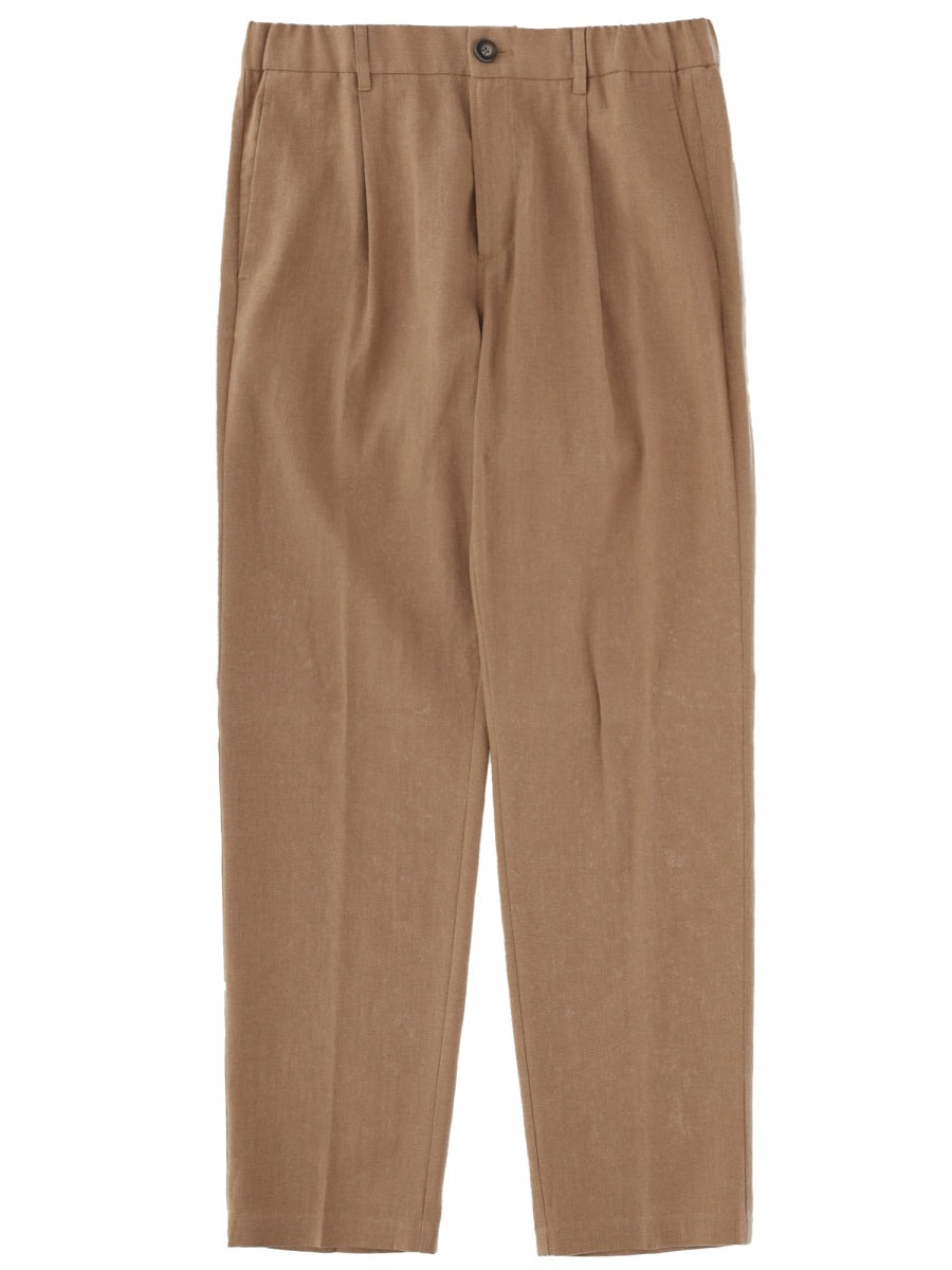 Herno Tailored Linen-Cotton Trousers — Brown, view 5