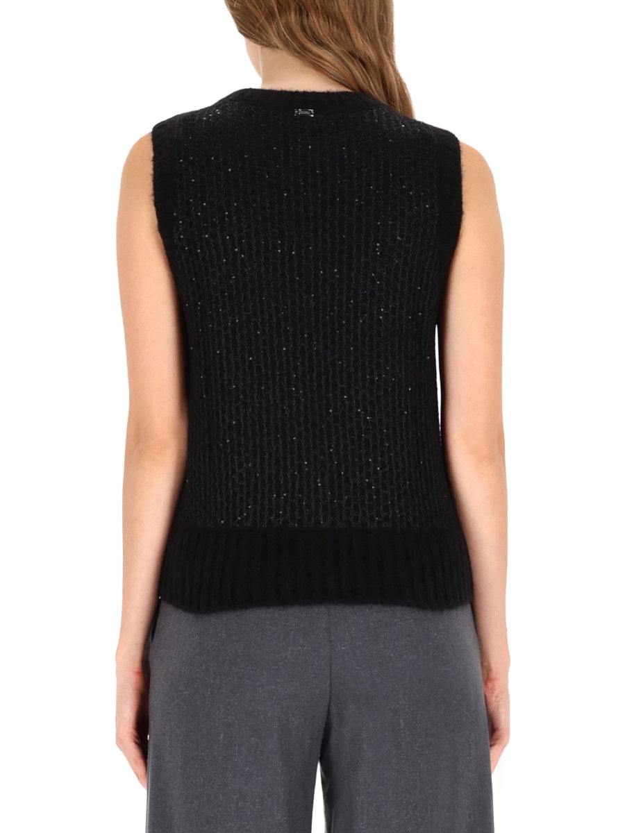 Herno Metallic Sequined Alpaca Vest — Black by Herno