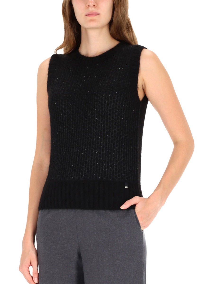 Herno Metallic Sequined Alpaca Vest — Black, view 2