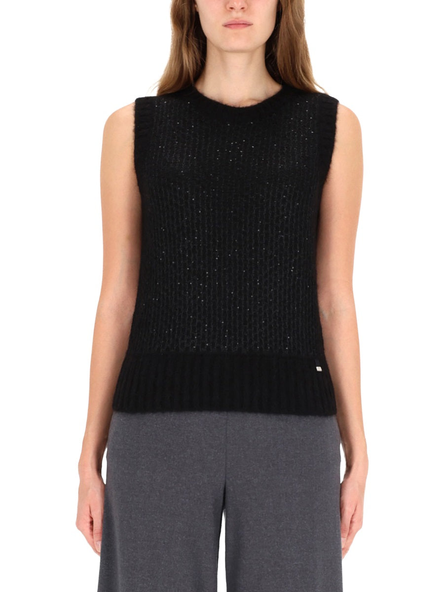 Herno Metallic Sequined Alpaca Vest — Black, view 3