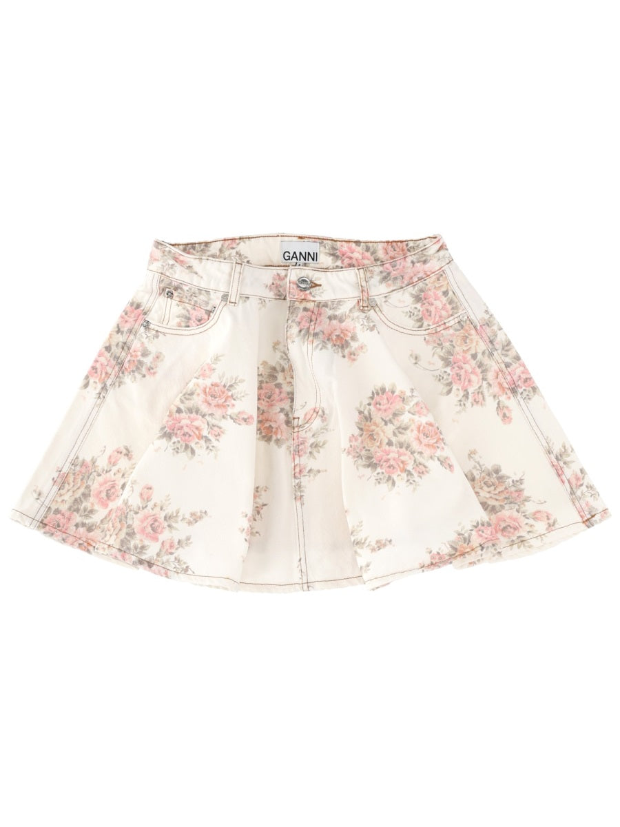 Ganni Organic Cotton Denim Miniskirt — White, view 2