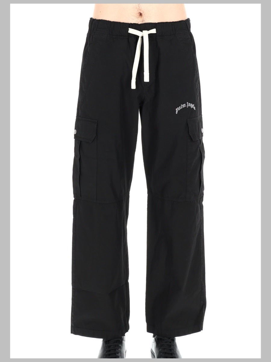 Palm Angels Curved Logo Cargo Trousers — Black by Palm Angels