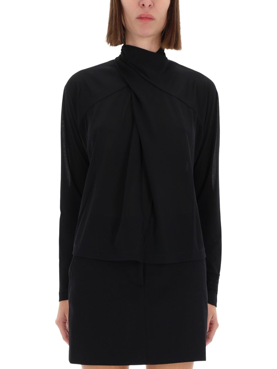 Versace Jeans Couture Draped Collar Shirt — Black, view 3