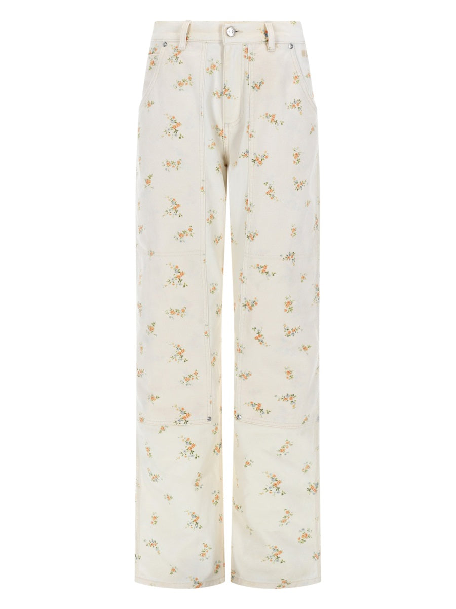 MSGM Floral Motif Cotton Trousers — White by Msgm