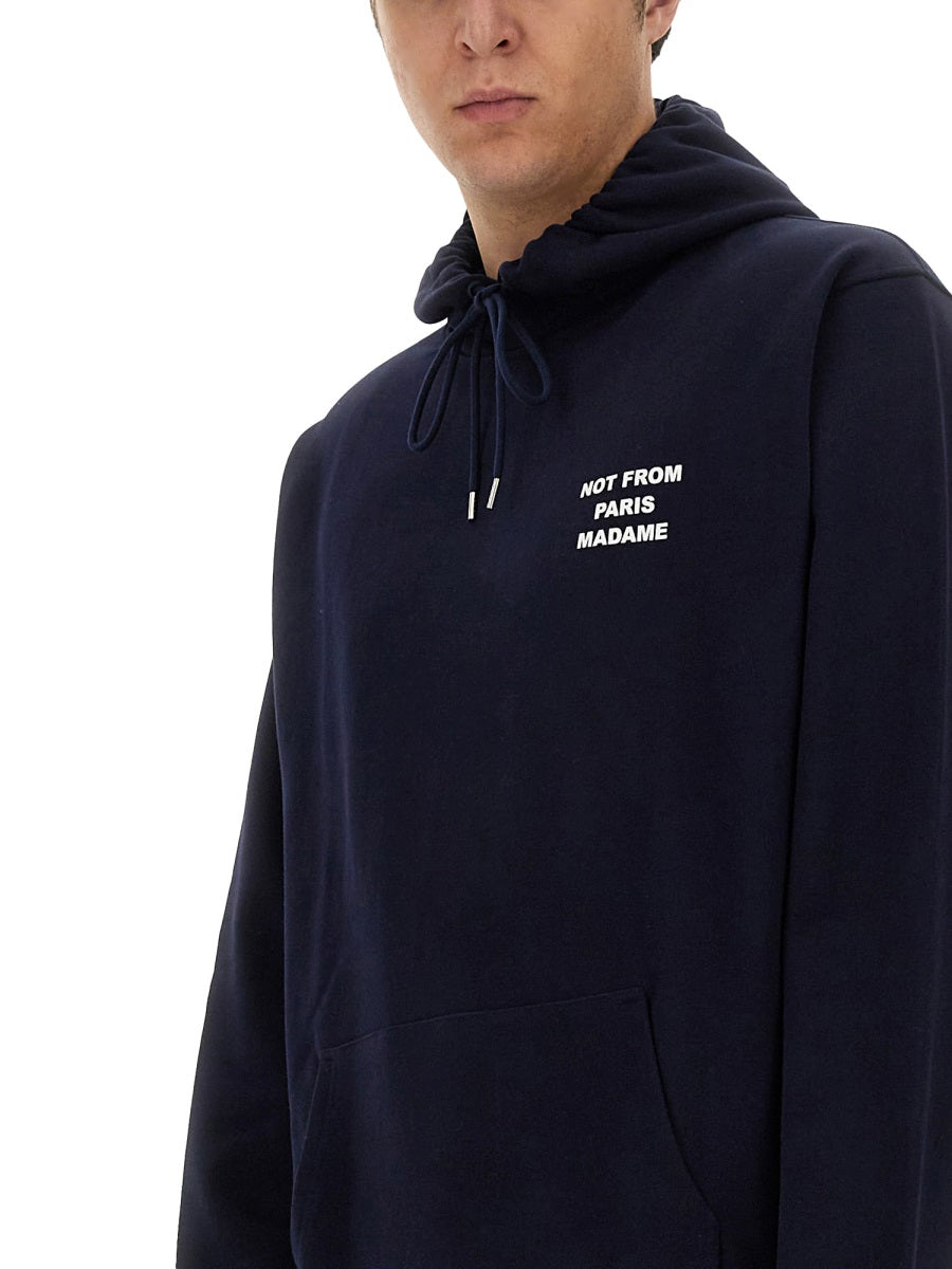 DrôLe De Monsieur Slogan Cotton Sweatshirt — Blue, view 2