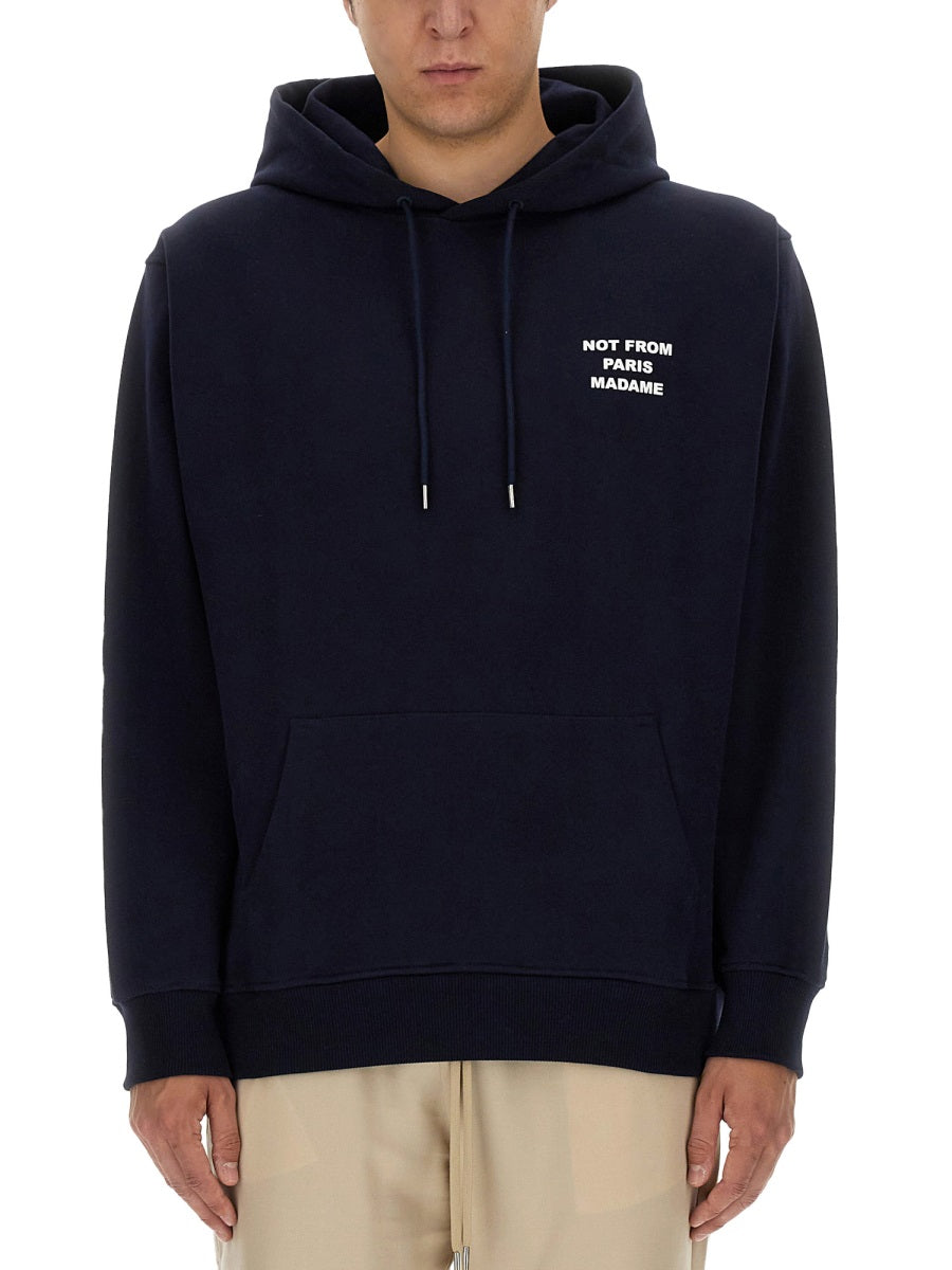 DrôLe De Monsieur Slogan Cotton Sweatshirt — Blue, view 3