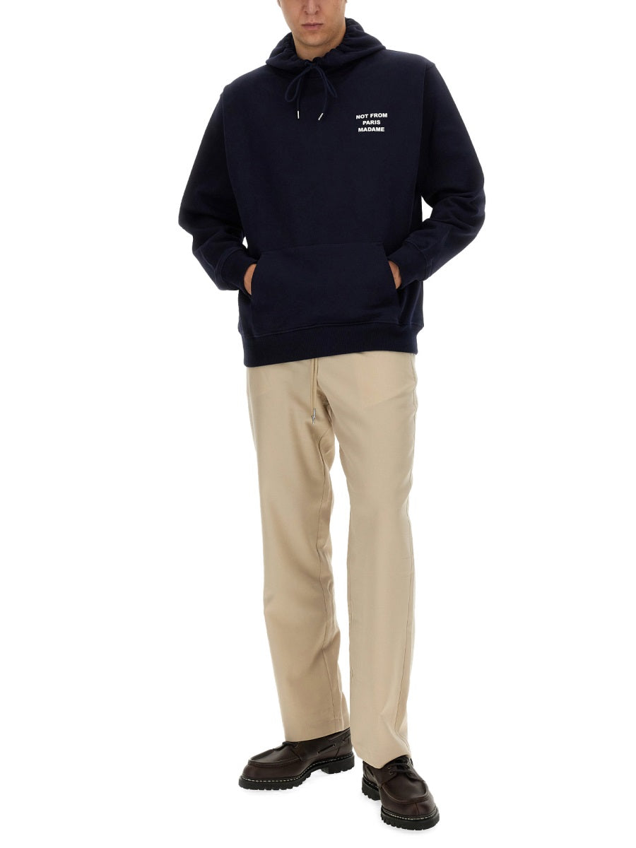 DrôLe De Monsieur Slogan Cotton Sweatshirt — Blue, view 4