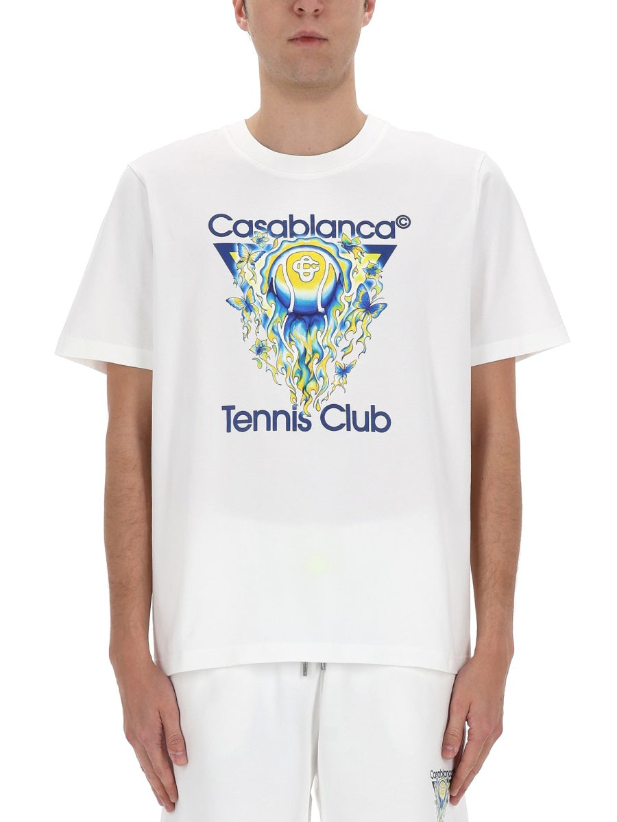 Casablanca Logo-Print Organic Cotton T-Shirt — White, view 3