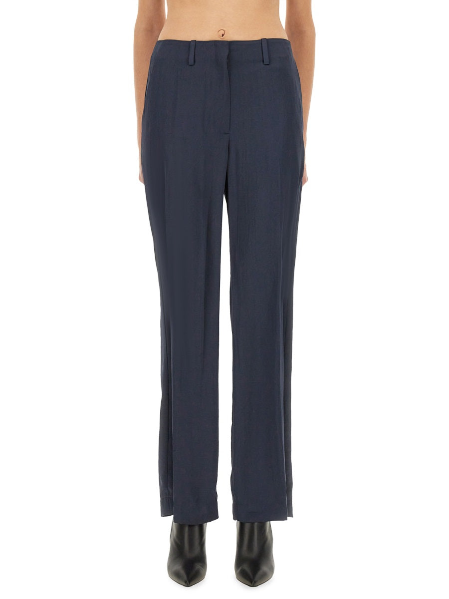 Theory Satin Recycled Polyester Trousers — Blue, view 2