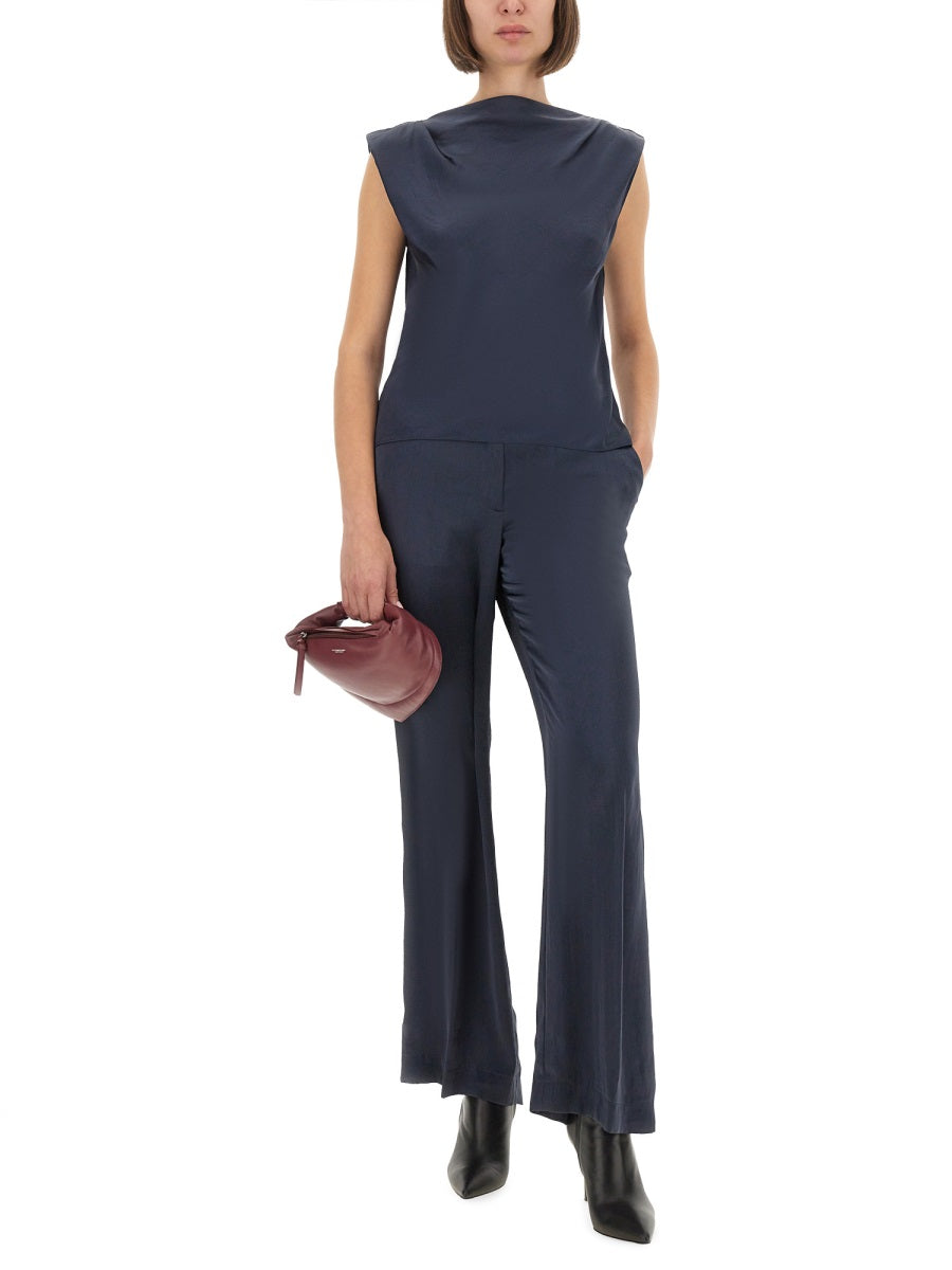 Theory Satin Recycled Polyester Trousers — Blue, view 3