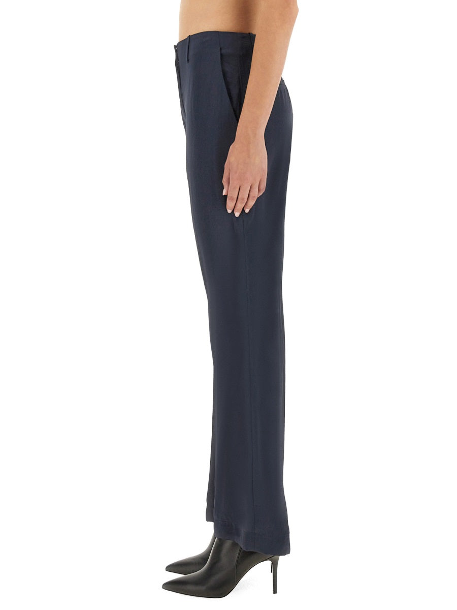Theory Satin Recycled Polyester Trousers — Blue, view 4