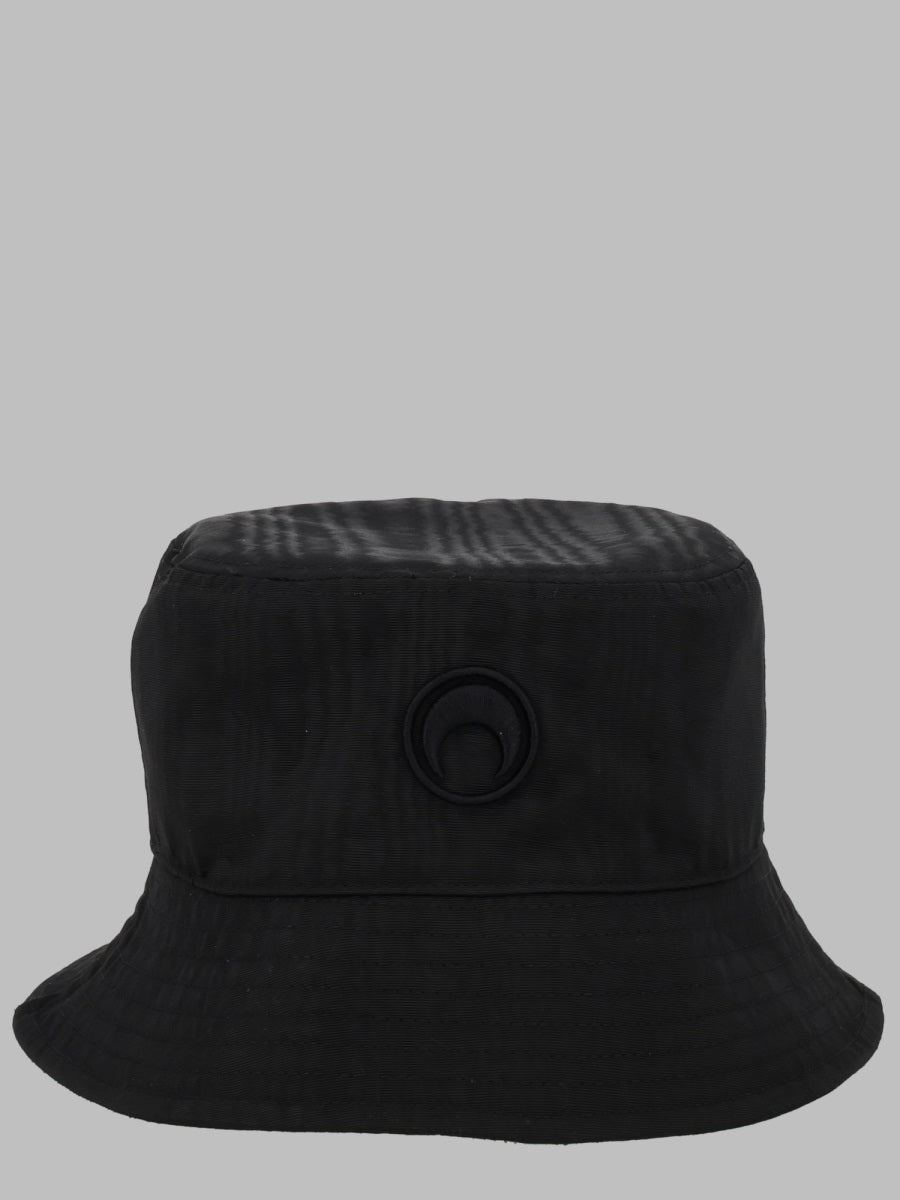 Marine Serre UHG030A_CWOV0030BK92 Moiré Polyester Bucket Hat — Black by Marine Serre