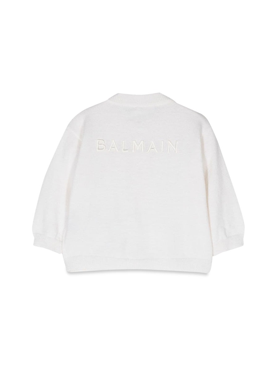 Balmain Merino Wool Blend Cardigan — White, view 2