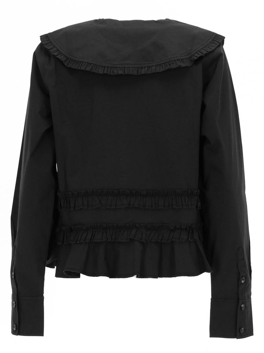 Ganni Ruffle Organic Cotton Shirt — Black, view 2