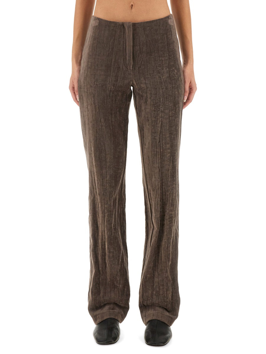 Alysi Velvet Crinkle Trousers — Brown, view 2