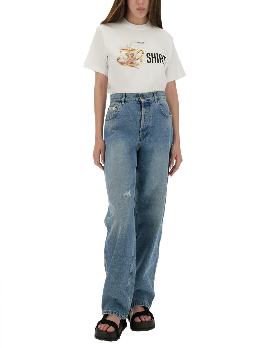 Moschino Printed Cotton T-Shirt — White, view 4