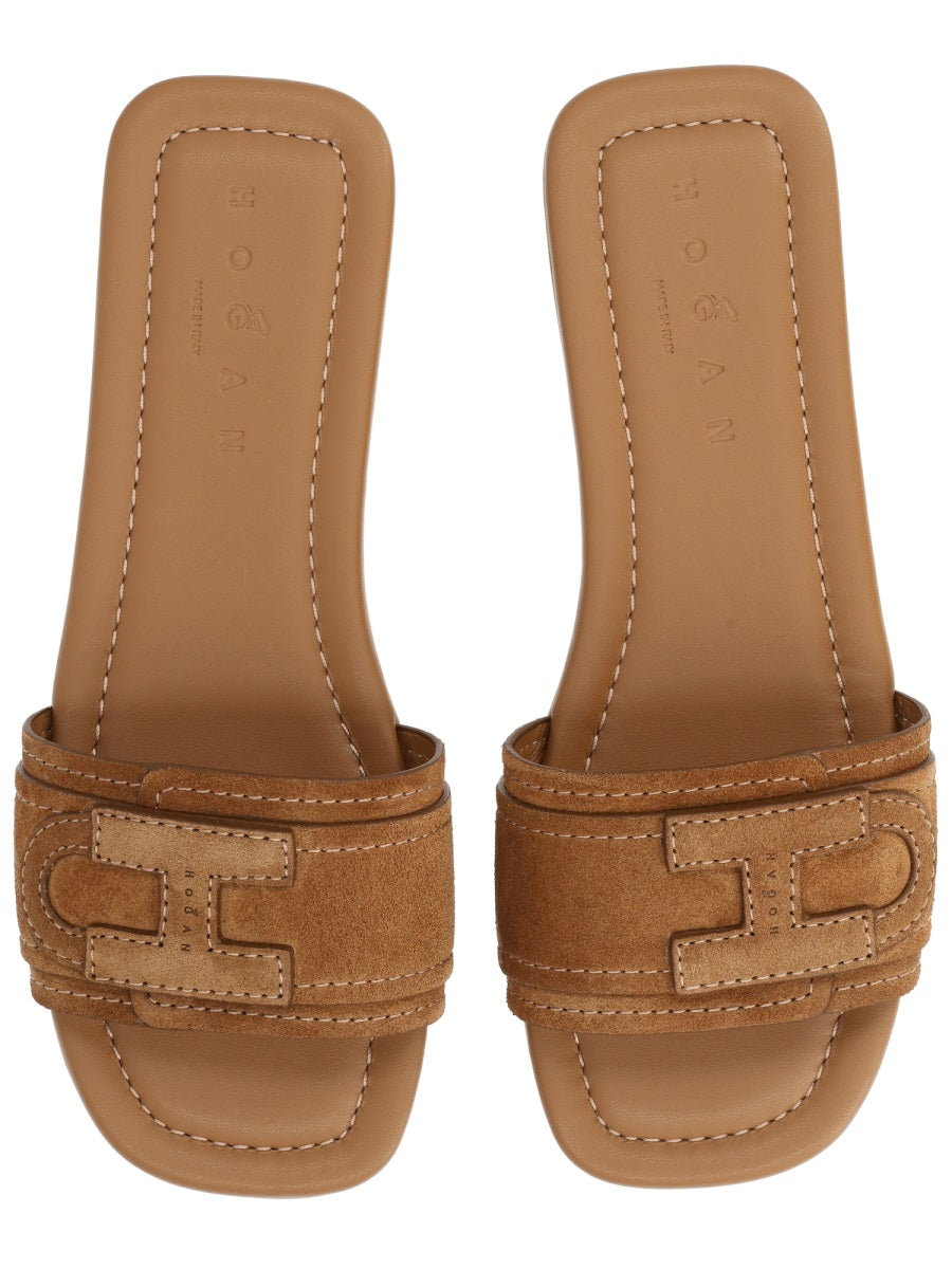 Hogan Calf Leather Sandals — Brown, view 3