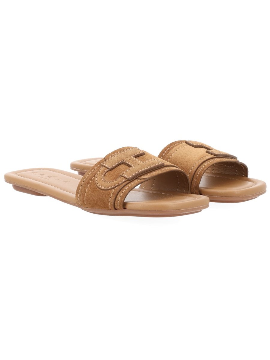 Hogan Calf Leather Sandals — Brown, view 6