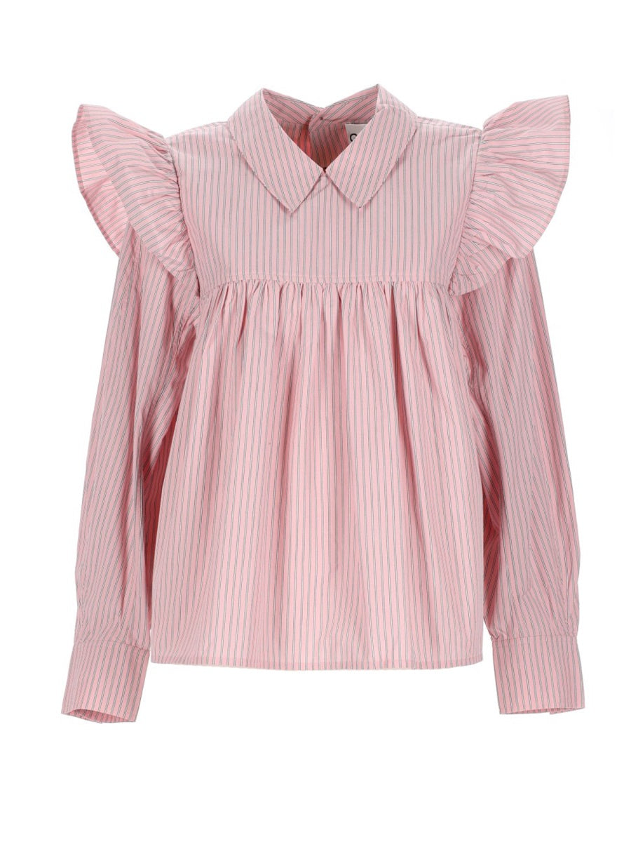 Ganni Puffy Strap Organic Cotton Shirt — Pink by Ganni