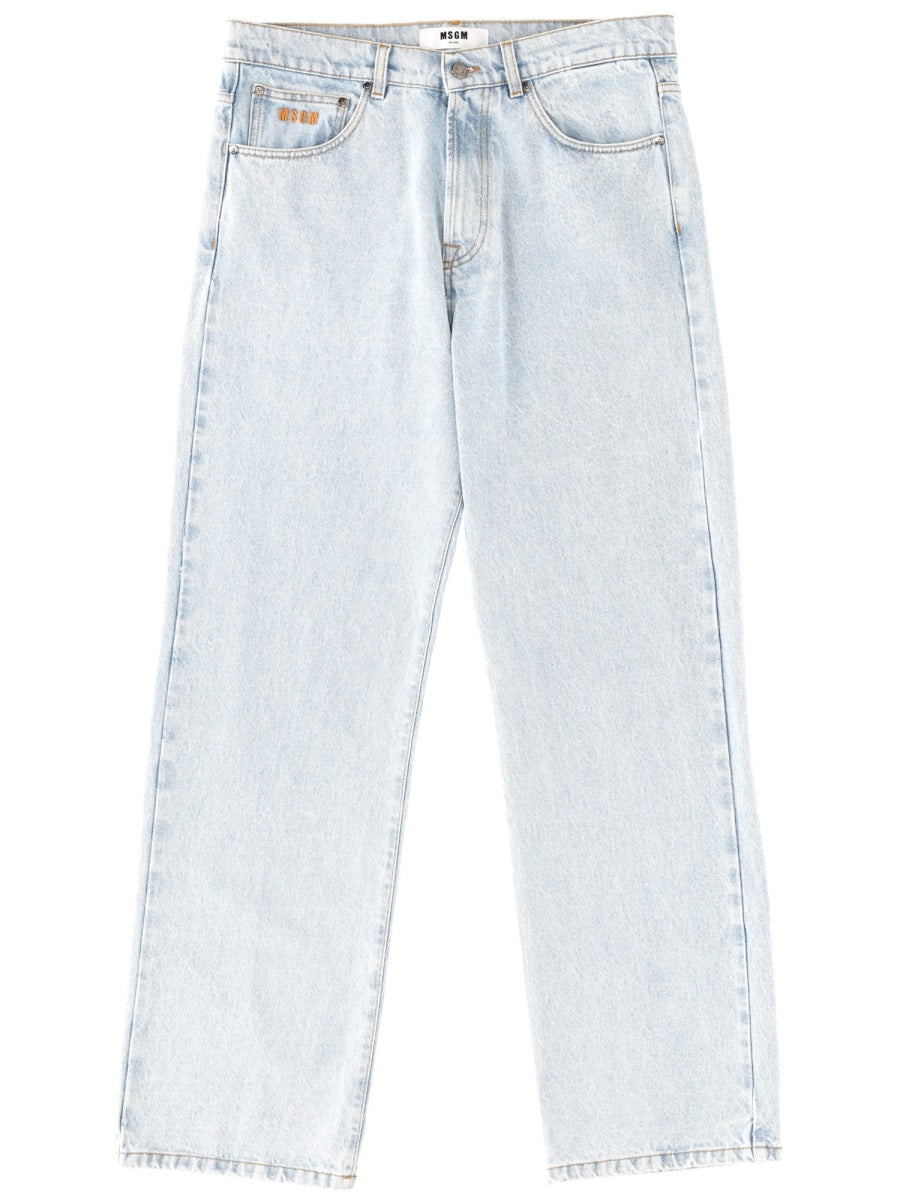 MSGM Embroidered Logo Jeans — Blue, view 2