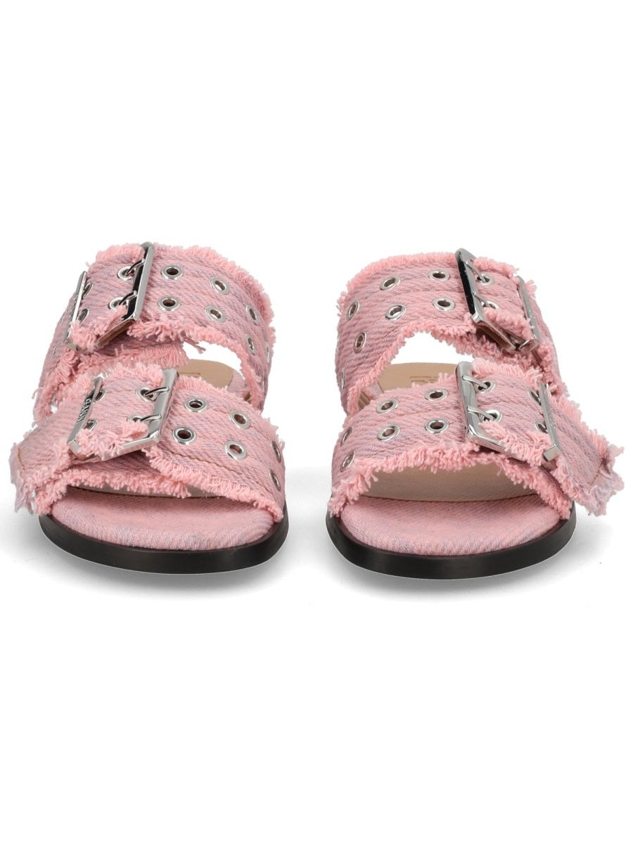 Ganni Organic Cotton Denim Sandal — Pink by Ganni