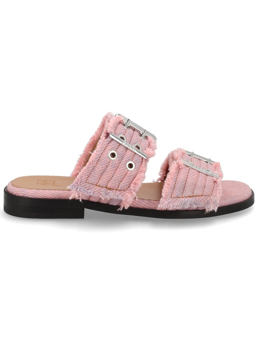 Ganni Organic Cotton Denim Sandal — Pink, view 5