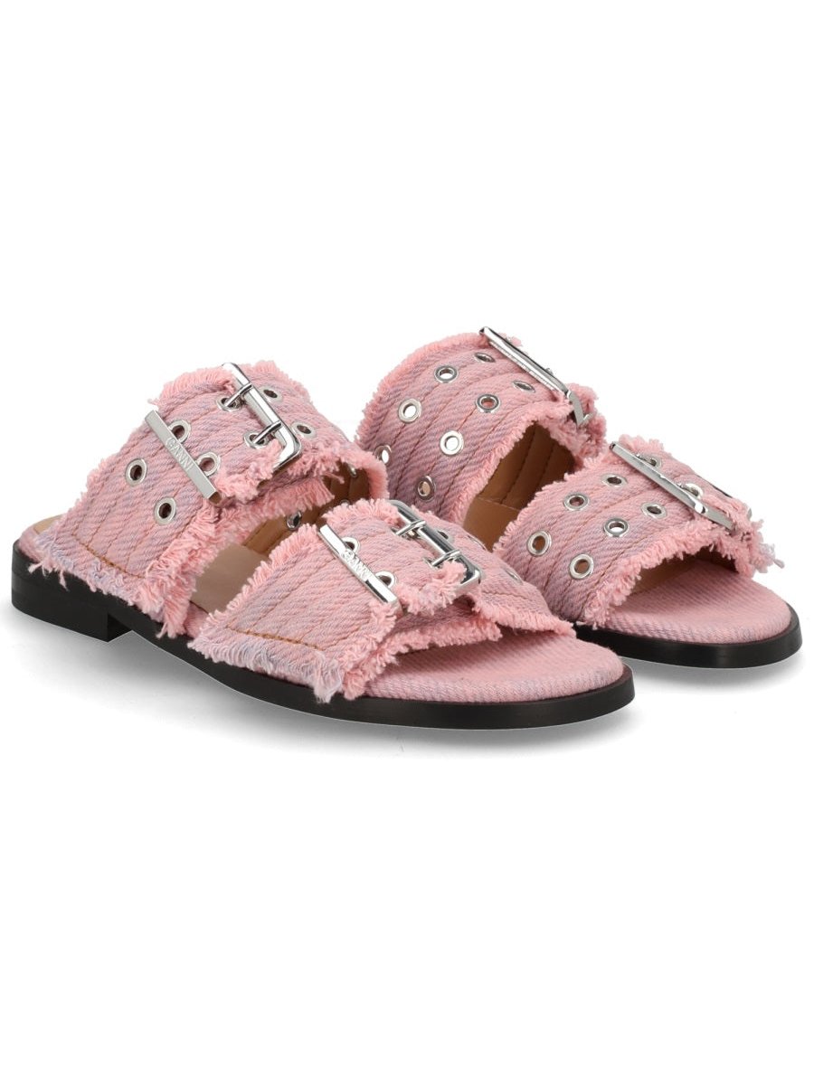 Ganni Organic Cotton Denim Sandal — Pink, view 6