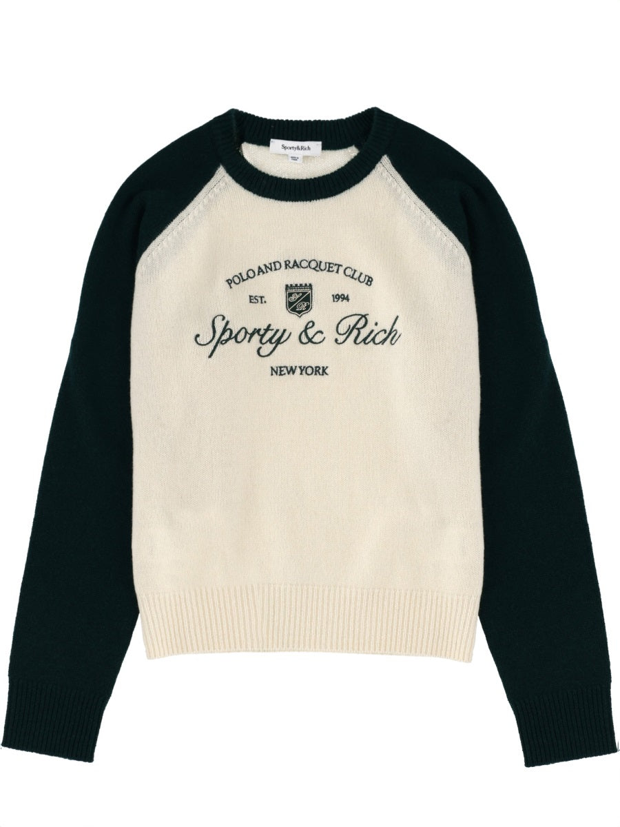 Sporty & Rich Logo Jersey Cashmere Blend Sweater — Multicolor by Sporty & Rich