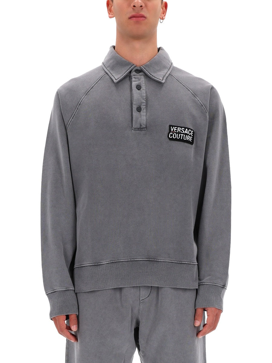 Versace Jeans Couture Logo-Print Cotton Sweatshirt — Grey, view 3