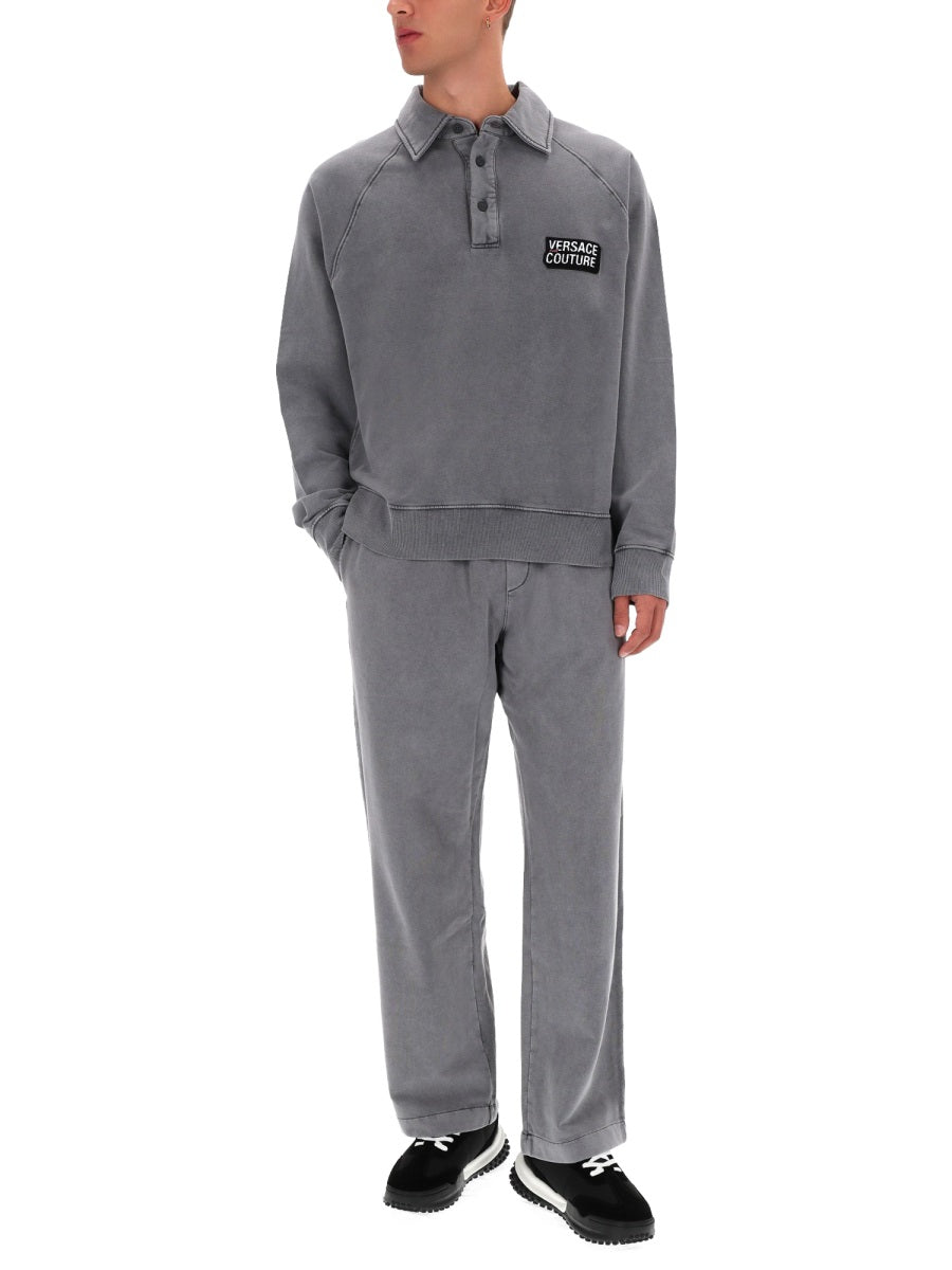 Versace Jeans Couture Logo-Print Cotton Sweatshirt — Grey, view 4