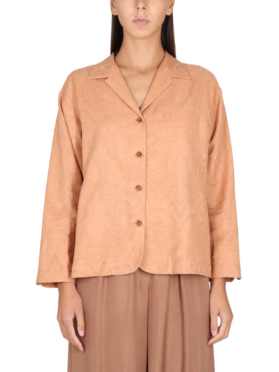 Alysi Cotton-Linen Ajouré Jacket — Brown by Alysi