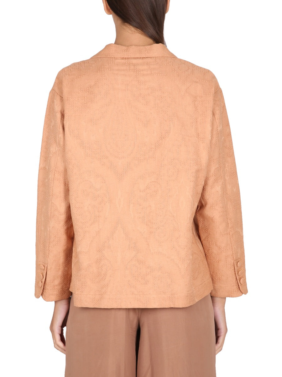 Alysi Cotton-Linen Ajouré Jacket — Brown, view 2