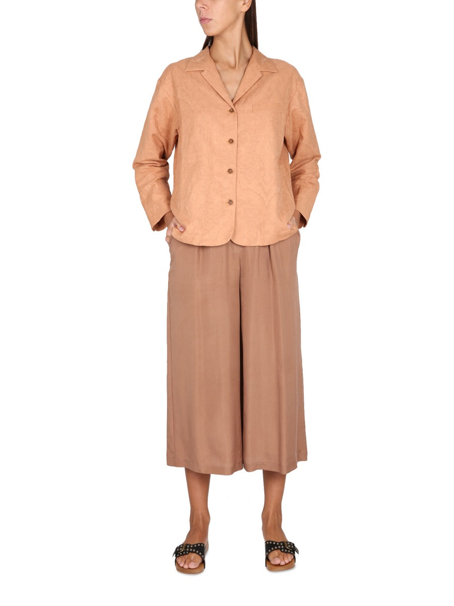 Alysi Cotton-Linen Ajouré Jacket — Brown, view 3