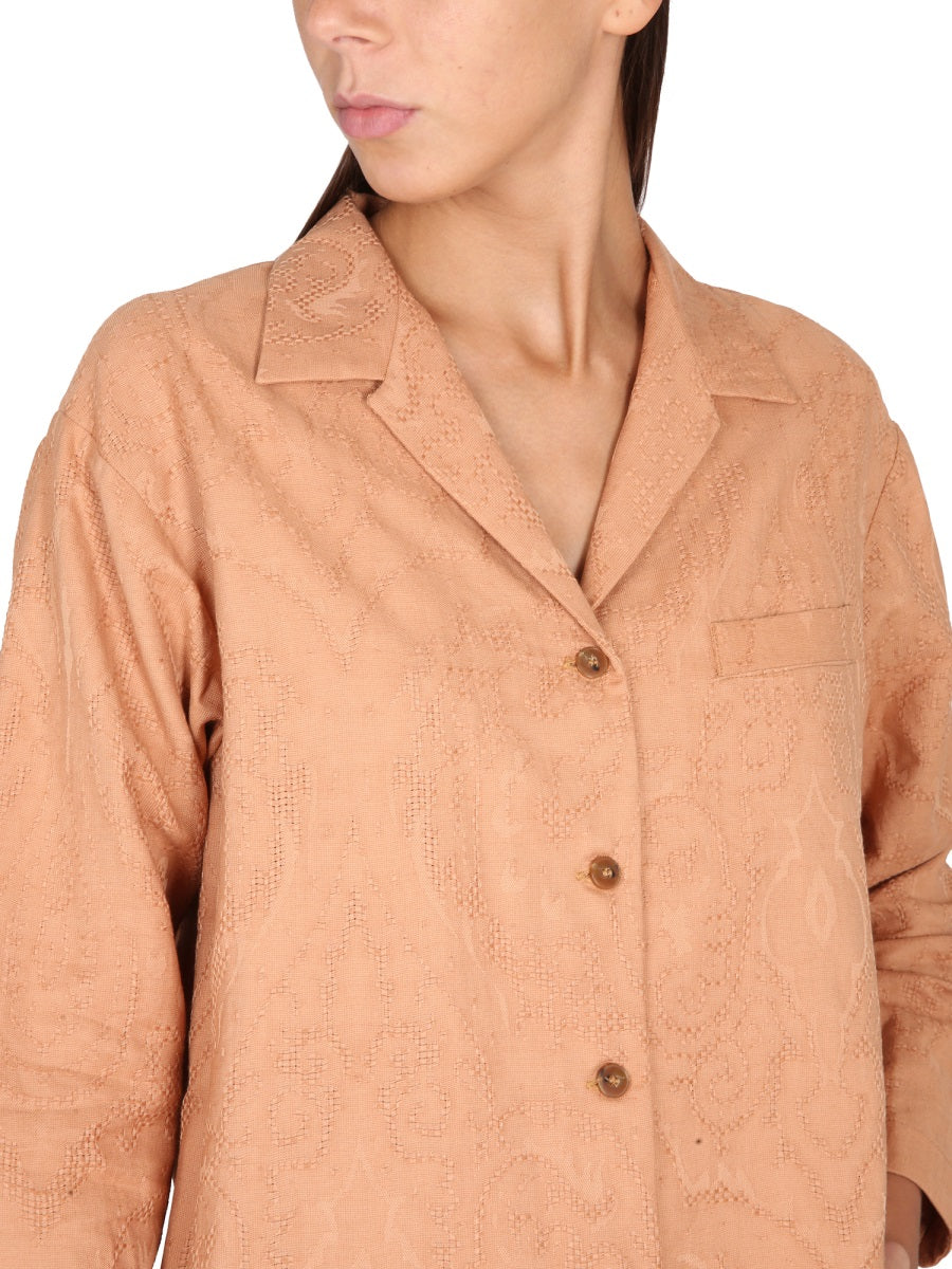Alysi Cotton-Linen Ajouré Jacket — Brown, view 4